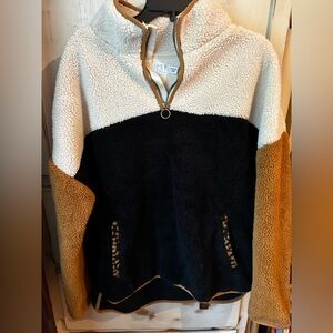 Time and Tru Women's Cowl Neck Sherpa Sweater - Cream, Black, Tan